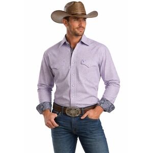 Stetson Mens Western Pearl Snap Shirt Lavender Print Long Sleeve Size L
